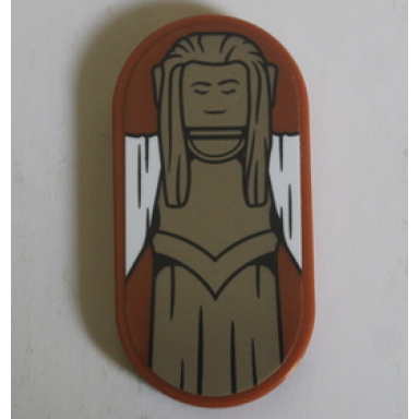 dark orange tile round 2 x 4 oval with dark tan elf statue with white wings pattern sticker - set 10316