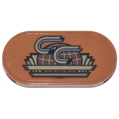 dark orange tile round 2 x 4 oval with dark tan reddish brown and sand blue gc gothcorp globe logo pattern sticker - set 76271