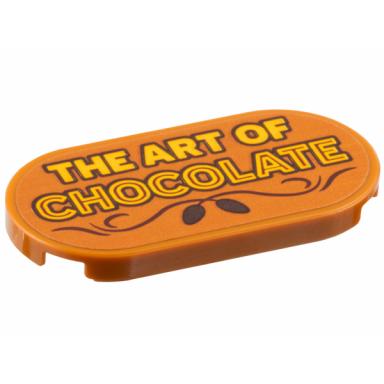 dark orange tile round 2 x 4 oval with bright light orange the art of chocolate reddish brown filigree dark brown cocoa beans pattern sticker - set 910039