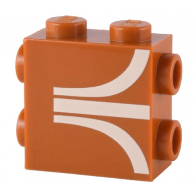 dark orange brick modified 1 x 2 x 1 2 3 with studs on side and ends with white atari logo pattern