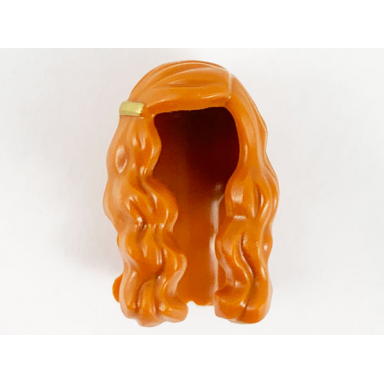 dark orange minifigure hair long and wavy with left part with gold clip on right side pattern