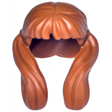dark orange minifigure hair female long with bangs and front pigtails - flexible rubber