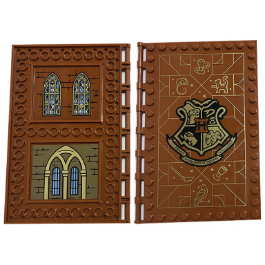 dark orange tile modified 10 x 16 with studs on edges and bar handles with hogwarts transfiguration class and brick walls and stained glassed windows pattern on inside stickers - set 76382