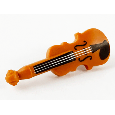 dark orange minifigure utensil musical instrument violin with silver strings and black fingerboard f-holes and chin rest pattern
