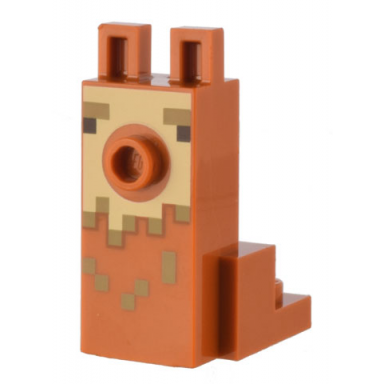 dark orange creature head pixelated with elongated face and stud with black eyes dark tan eyebrows and spots and tan face pattern minecraft alpaca llama