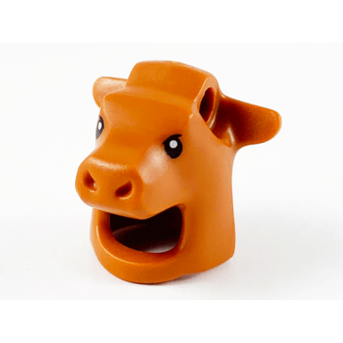 dark orange minifigure headgear head cover costume cow ox with black eyes pattern
