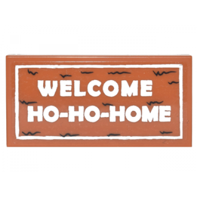 dark orange tile 2 x 4 with white welcome ho-ho-home in border on transparent background pattern sticker - set 10245