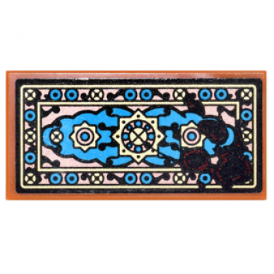 dark orange tile 2 x 4 with black and dark azure oriental rug with black and red spatters pattern sticker - set 70627