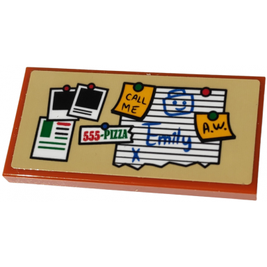 dark orange tile 2 x 4 with bulletin board with photos 555-pizza call me emily and a.w pattern sticker - set 10292