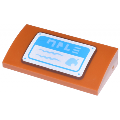 dark orange slope curved 2 x 4 x 2 3 with bottom tubes with white and dark azure sign with medium blue text and leaf pattern animal crossing drop-off box