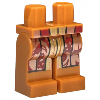 dark orange hips and legs with copper and dark red robe ends with gold trim pattern