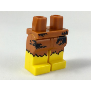 dark orange hips and yellow legs with black and dark orange animal skin loincloth pattern