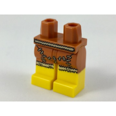 dark orange hips and yellow legs with dark orange animal skin skirt pattern