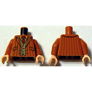 dark orange torso harry potter pinstripe suit jacket dark tan vest and red tie pattern dark orange arms light nougat hands