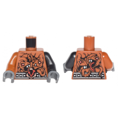 dark orange torso ninjago metallic silver belt with rivets clock and 4 snakes pattern pearl dark gray arm left dark orange arm right dark bluish gray hands
