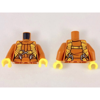 dark orange torso jumpsuit with orange harness pattern dark orange arms yellow hands