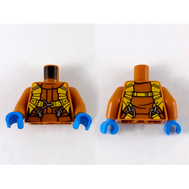 dark orange torso pilot suit with safety belts pattern parka dark orange arms dark azure hands
