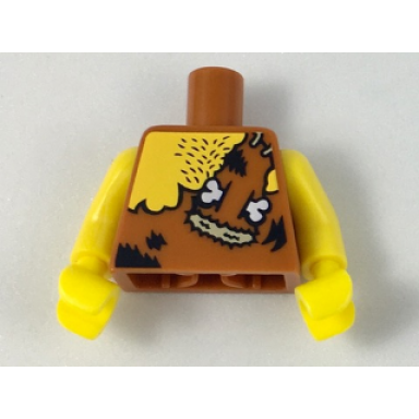 dark orange torso male with chest hair and animal print top with bone and 2 stitches pattern yellow arms yellow hands