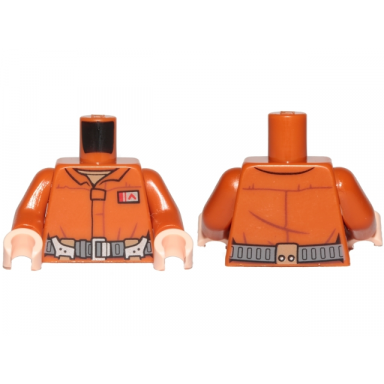 dark orange torso sw pilot jumpsuit with dark bluish gray belt and resistance army commander rank badge pattern poe dameron dark orange arms light nougat hands