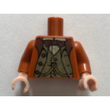 dark orange torso harry potter suit over dark tan vest and white shirt with reddish brown bow tie pattern dark orange arms light nougat hands