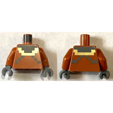 dark orange torso pixelated dark bluish gray and gold diver suit pattern dark orange arms dark bluish gray hands