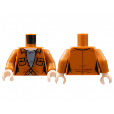 dark orange torso female shirt with pockets tied at bottom light nougat neck dark bluish gray shirt pattern dark orange arms light nougat hands