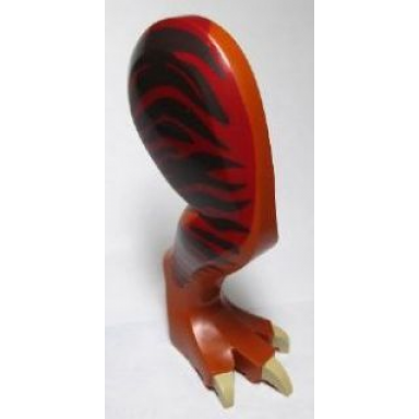 dark orange dinosaur leg large rear tyrannosaurus rex with pin tan claws and dark brown stripes on dark red pattern - right