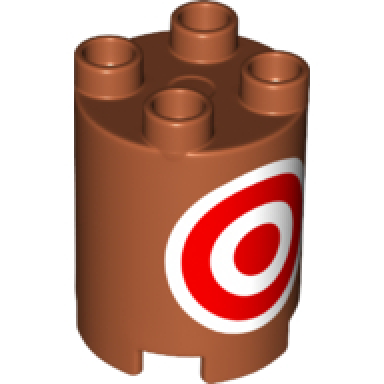 dark orange duplo brick round 2 x 2 x 2 with red and white target pattern