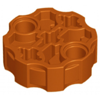 dark orange technic axle connector block round with 2 pin holes and 3 axle holes hero factory weapon barrel