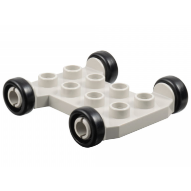 very light gray duplo cement mixer base 2 x 4 with axle extensions and black wheels