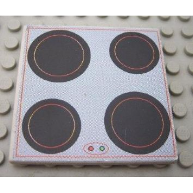 very light gray tile 6 x 6 with cooktop with red border pattern sticker - set 3149