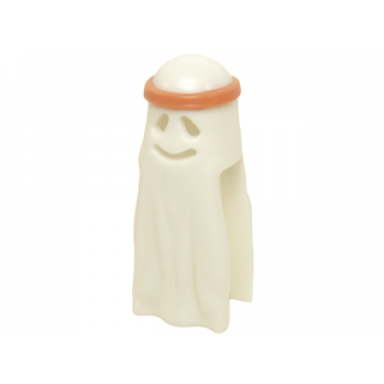 glow in dark white minifigure headgear head cover ghost shroud with smile and headband medium nougat pattern