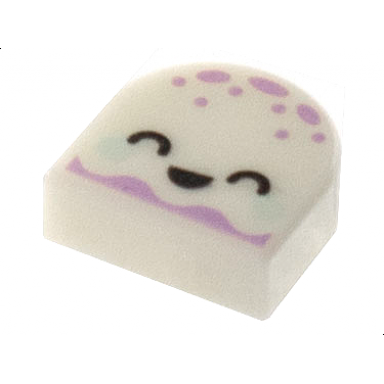 glow in dark white tile round 1 x 1 half circle extended with jellyfish sea jelly body lavender spots light aqua cheeks black mouth and closed eyes pattern