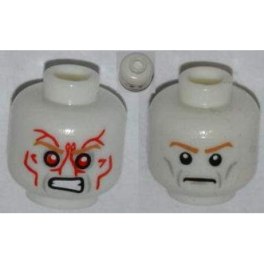 glow in dark white minifigure head dual sided medium nougat eyebrows gray wrinkles determined angry with red eyes and protruding veins pattern