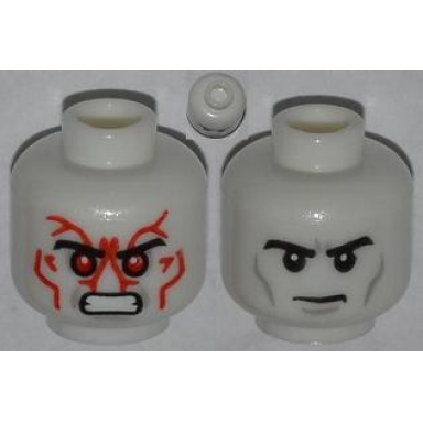 glow in dark white minifigure head dual sided black eyebrows gray wrinkles determined angry with red eyes and protruding veins pattern