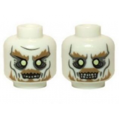 glow in dark white minifigure head dual sided lotr ghost with glowing eyes and moustache bottom teeth top and bottom teeth pattern