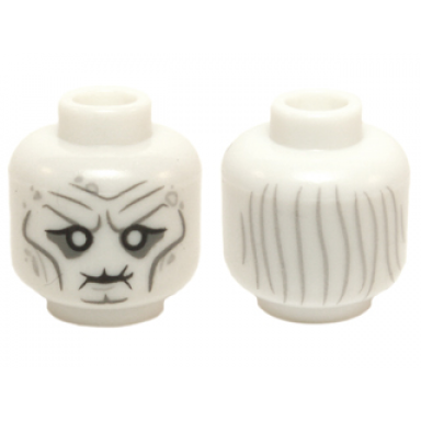 glow in dark white minifigure head lotr white eyes puckered mouth dark bluish gray cheek lines and wrinkles light bluish gray thin hair on back pattern witch-king