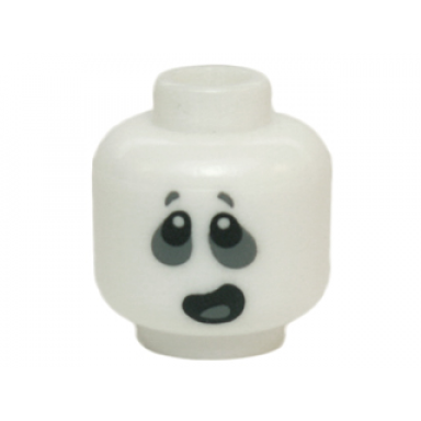 glow in dark white minifigure head alien ghost with dark bluish gray around eyes and open mouth lopsided pattern
