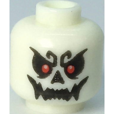 glow in dark white minifigure head skull with red eyes and open mouth grin pattern