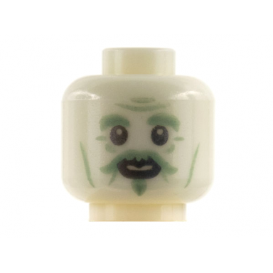 glow in dark white minifigure head sand green contours eyebrows moustache soul patch pattern
