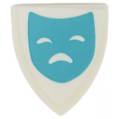 glow in dark white minifigure shield triangular short with medium azure tragedy theater mask pattern sticker - set 41682