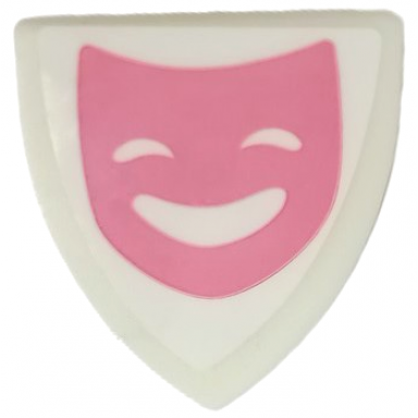 glow in dark white minifigure shield triangular short with dark pink comedy theater mask pattern sticker - set 41682