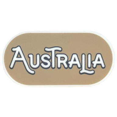 glow in dark white tile round 2 x 4 oval with black outline australia on dark tan background pattern