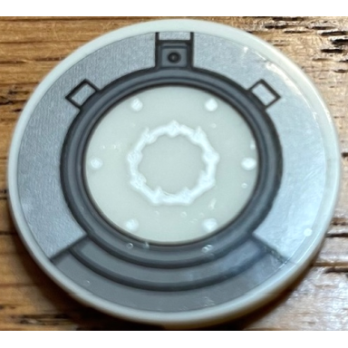 glow in dark white tile round 3 x 3 with silver and dark silver arc reactor pattern sticker - set 76190