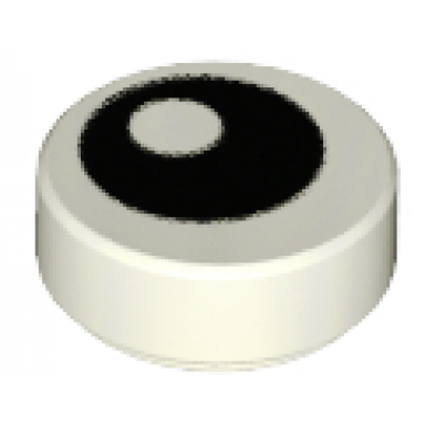 glow in dark white tile round 1 x 1 with black eye with pupil pattern