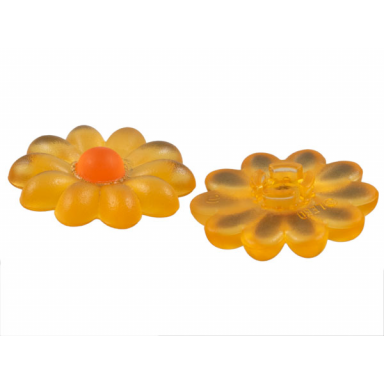 trans-light orange clikits icon flower 10 petals 2 x 2 large with pin frosted with glued trans-neon orange center cabochon