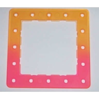 trans-light orange clikits frame square with 16 holes with color graduating to trans-dark pink pattern