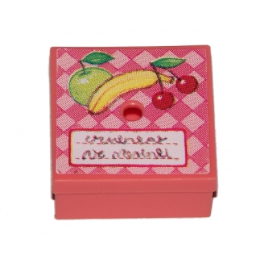salmon container box 3 1 2 x 3 1 2 x 1 1 3 with hinged lid with fruit pattern sticker - set 3205