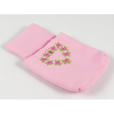 pink belville cloth pouch child with heart wreath roses and crown pattern