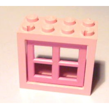 pink window 2 x 4 x 3 - solid studs with medium dark pink pane 4132 4133